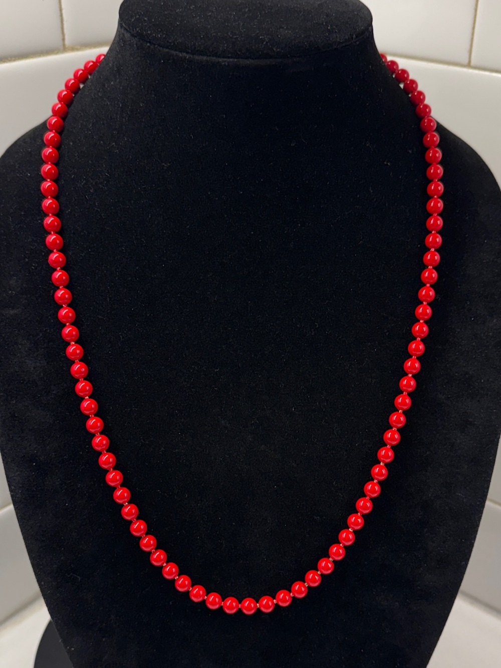 Classic Red Enamel Bead Necklace for Women